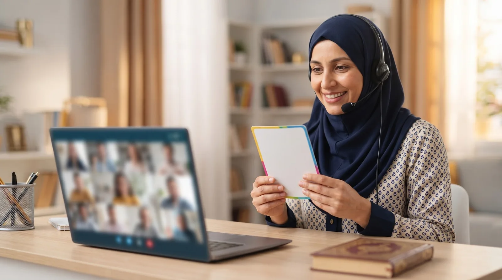 معلّمة قرآن ودودة تعلّم طفلًا أونلاين