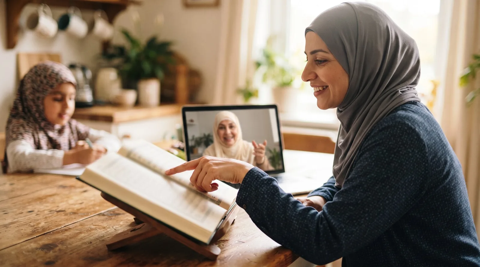 امرأة مبتدئة تحضر أول درس قرآن أونلاين