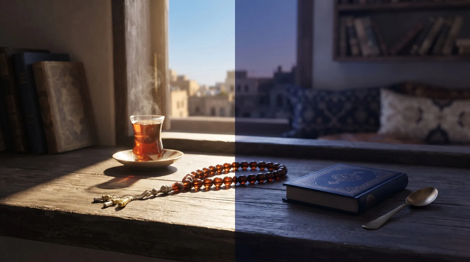 مسبحة بين نور الصباح وغروب المساء
