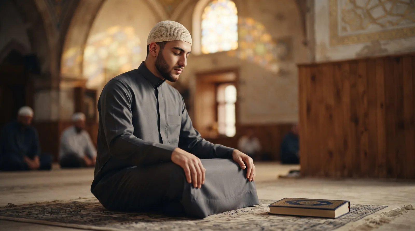 حافظ يراجع في ركن هادئ بالمسجد فجرًا