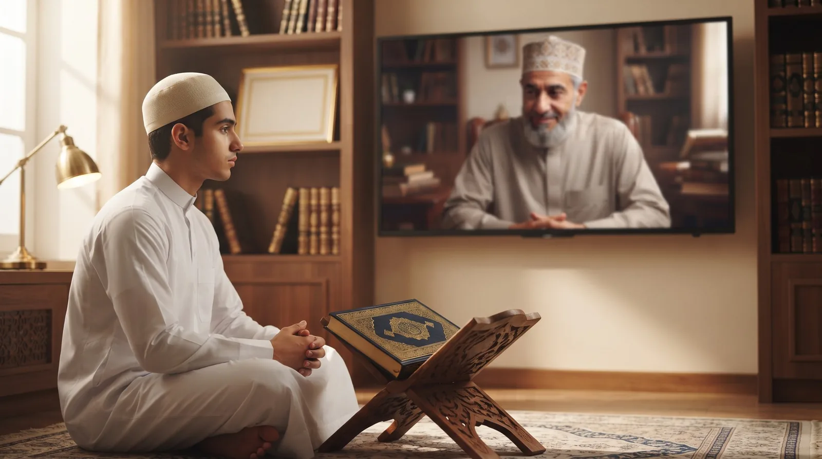 طالب يقرأ على شيخه أونلاين في برنامج الإجازة