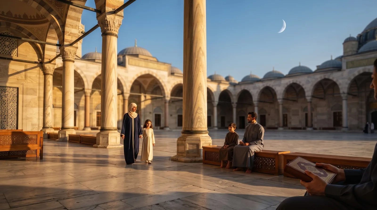 خمسة أعمدة رخامية ترمز لأركان الإسلام