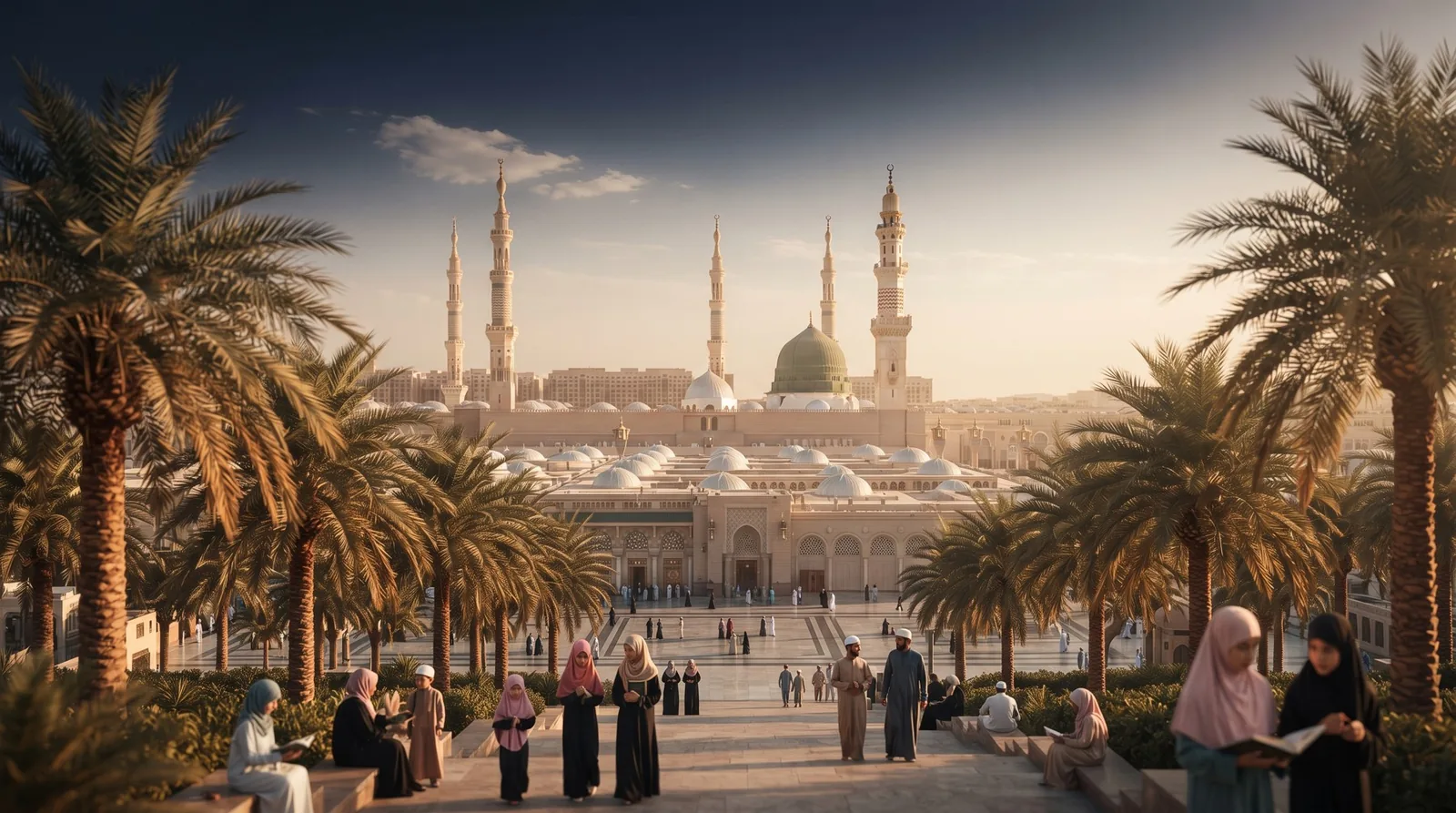 المسجد النبوي في المدينة وقت الغروب